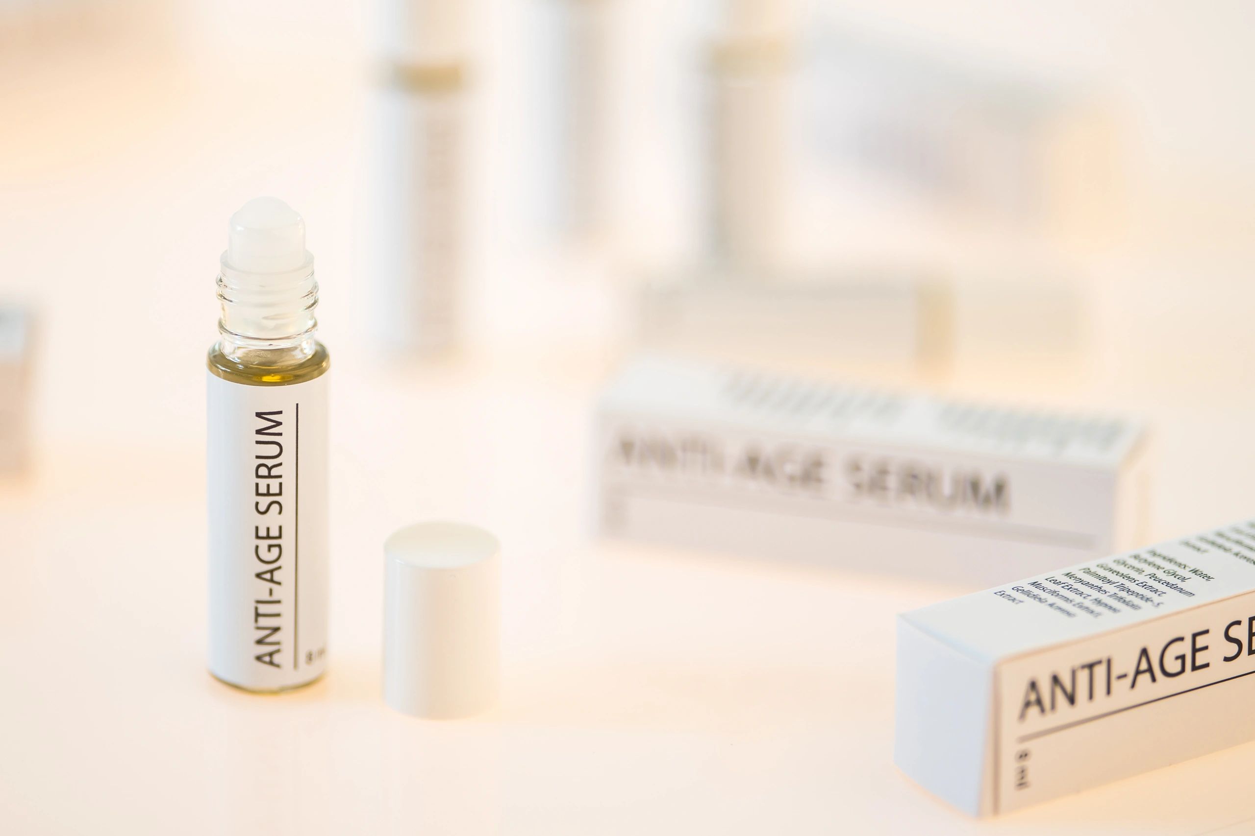 Serum bottle styled on a table