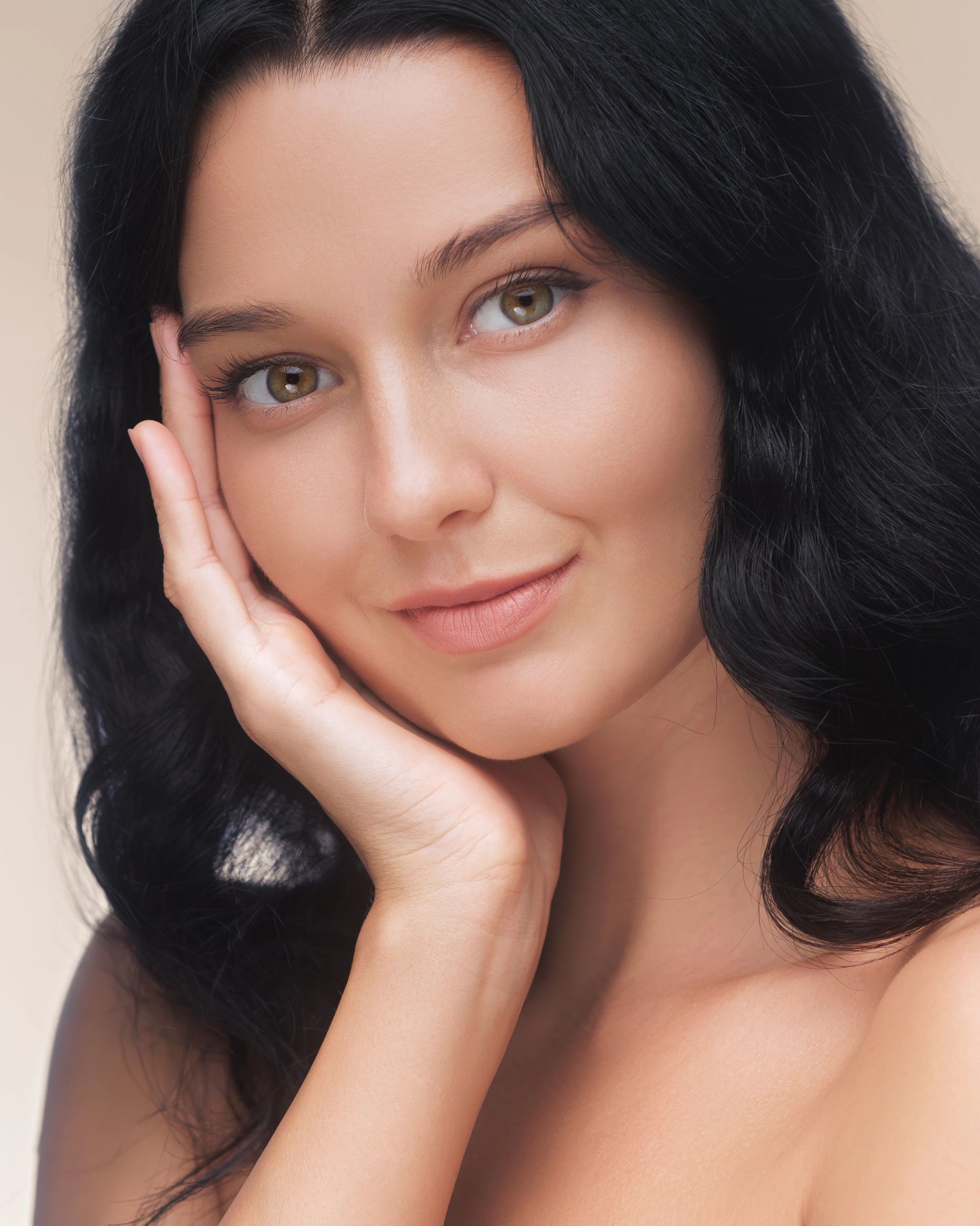 Sophisticated beauty portrait with soft beige background