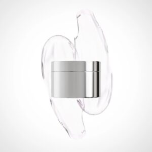 metallic cream jar packaging mockup, silver skincare jar, luxury electroplated facial cream container, round shape silver electroplating lip mask packaging, Chrome Electroplated Glass cosmetic pod
